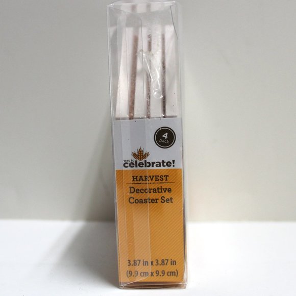 4 Pack of House Shaped Gather Decorative Coaster Set Made of Stoneware & Cork - Picture 4 of 7